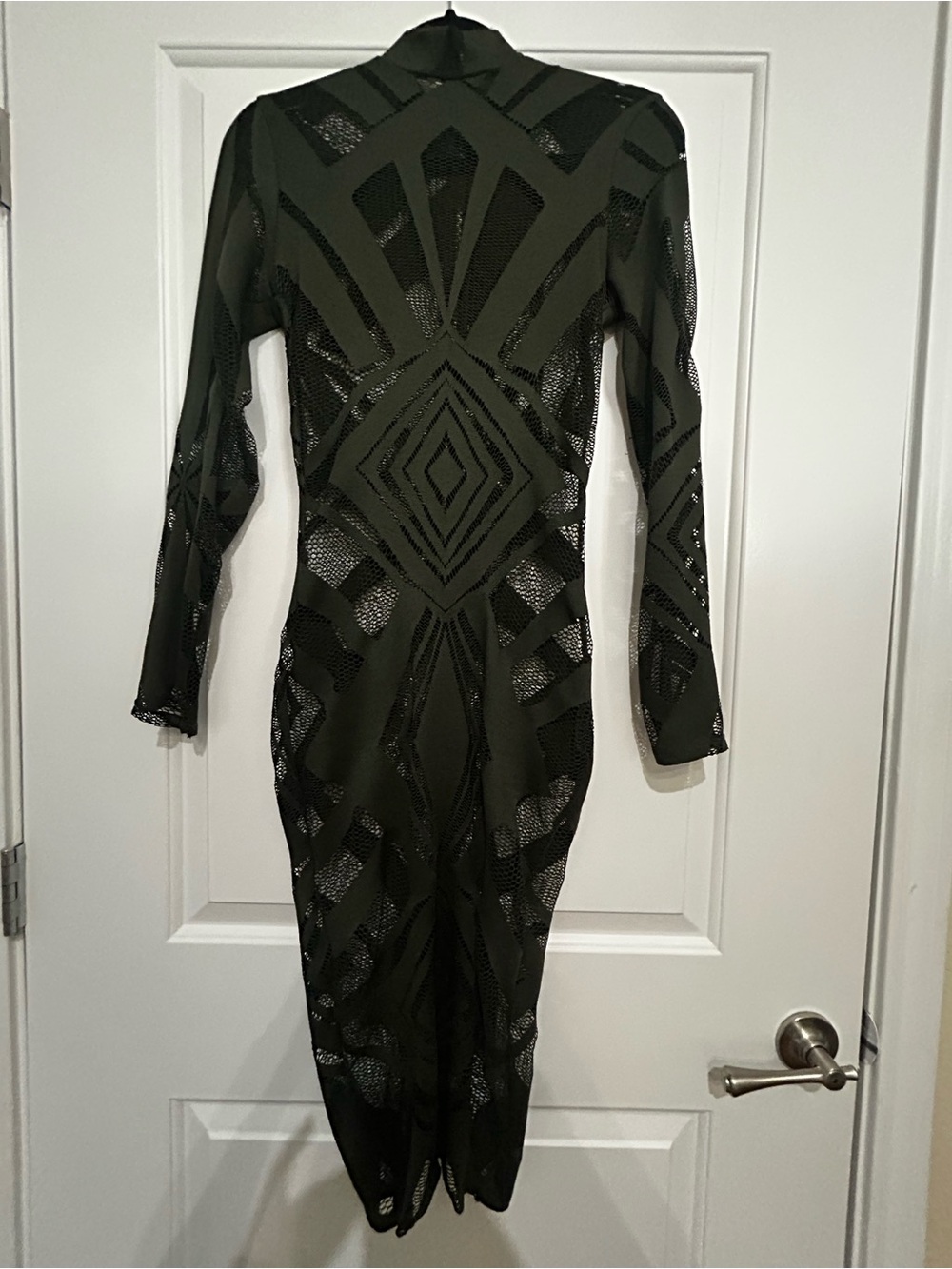 Olive Green Geometric Mesh Bodycon Dress - Women
